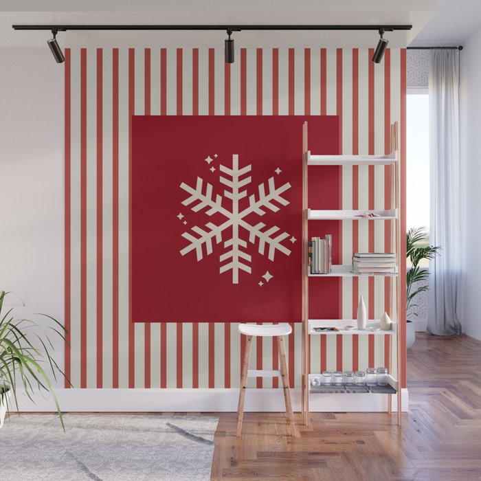 Snowflake Red Striped Wall Mural Gallery Image 1