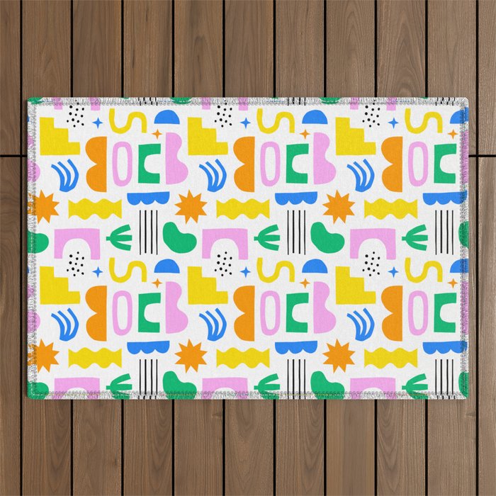 Colorful abstract organic shape art pattern Outdoor Rug Gallery Image 1