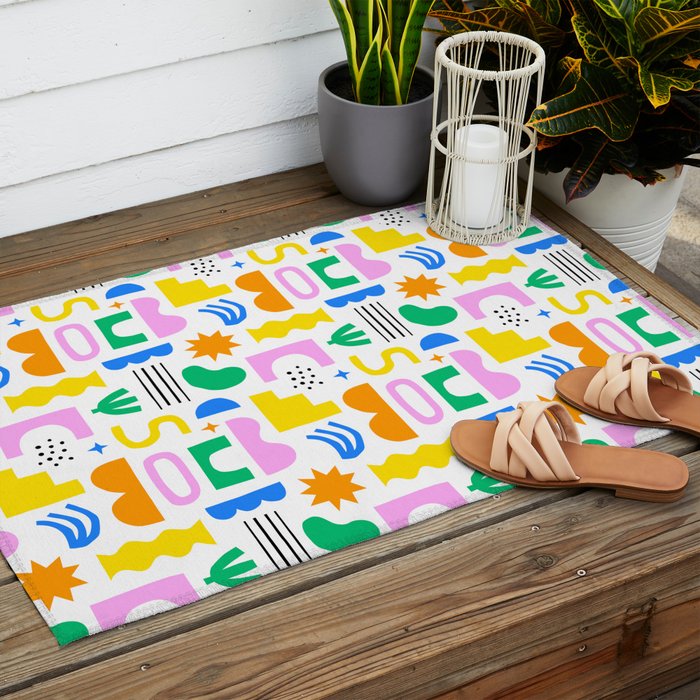Colorful abstract organic shape art pattern Outdoor Rug Gallery Image 2