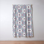 Folk Art Shapes Block Print - Blue and Burgundy Window Curtain Gallery Image 3