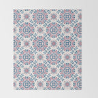 Folk Art Shapes Block Print - Blue and Burgundy Throw Blanket Gallery Image 2