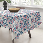 Folk Art Shapes Block Print - Blue and Burgundy Tablecloth Gallery Image 3