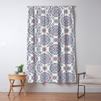 Folk Art Shapes Block Print - Blue and Burgundy Window Curtain Gallery Image 5