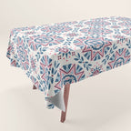 Folk Art Shapes Block Print - Blue and Burgundy Tablecloth Gallery Image 1