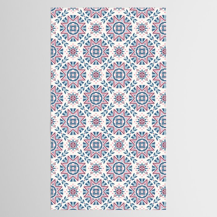 Folk Art Shapes Block Print - Blue and Burgundy Tablecloth Gallery Image 2