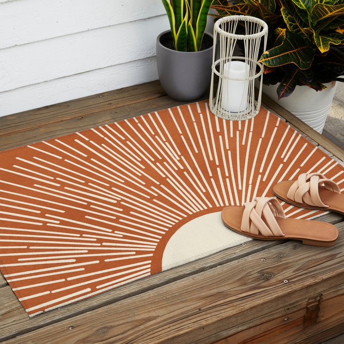 Terracota Minimalist Sun Outdoor Rug Gallery Image 2