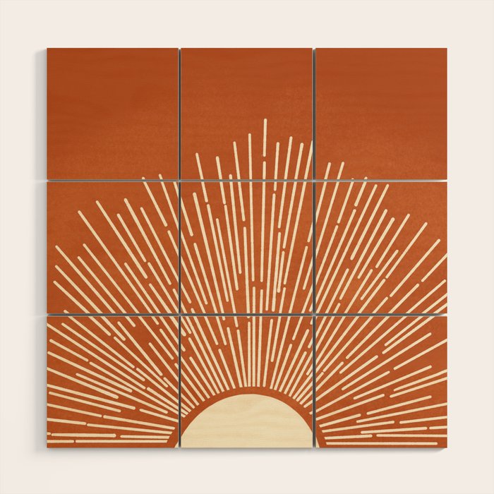 Terracota Minimalist Sun Wood Wall Art Gallery Image 1