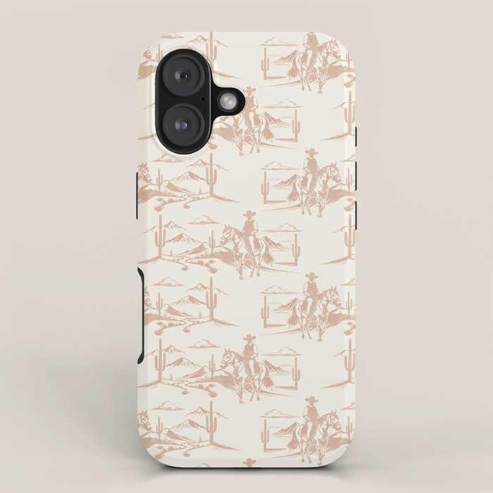 Southwestern Cowboy Toile - Light Brown on Cream iPhone Case Gallery Image 1