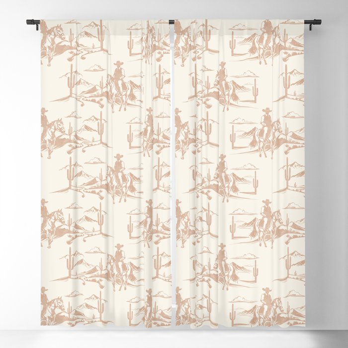 Southwestern Cowboy Toile - Light Brown on Cream Window Curtain Gallery Image 1