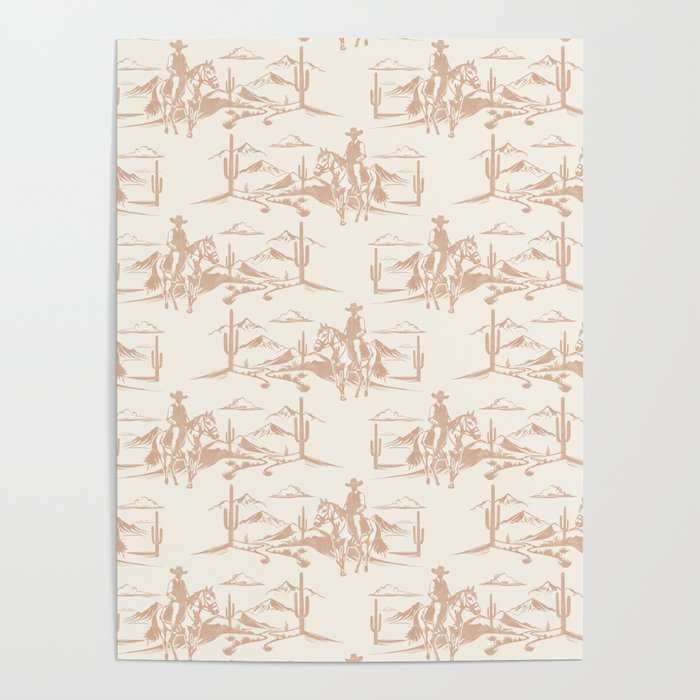 Southwestern Cowboy Toile - Light Brown on Cream Poster Gallery Image 4