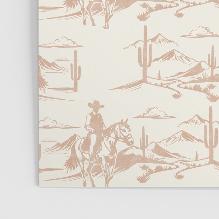 Southwestern Cowboy Toile - Light Brown on Cream Poster Gallery Image 3