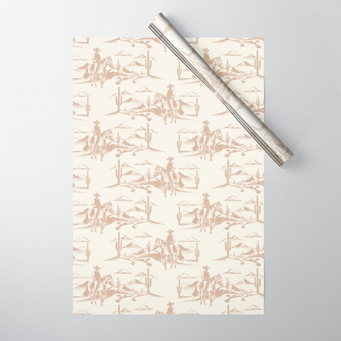 Southwestern Cowboy Toile - Light Brown on Cream Wrapping Paper Gallery Image 1