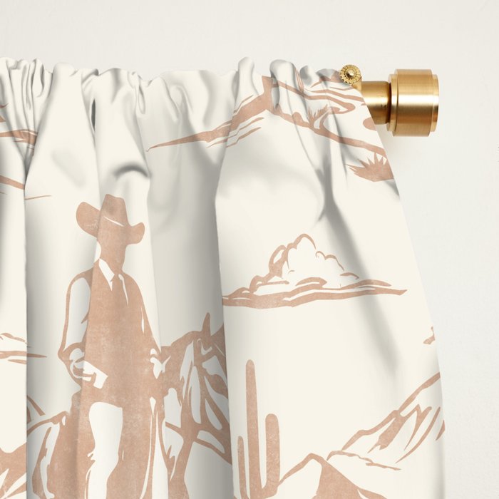 Southwestern Cowboy Toile - Light Brown on Cream Window Curtain Gallery Image 2