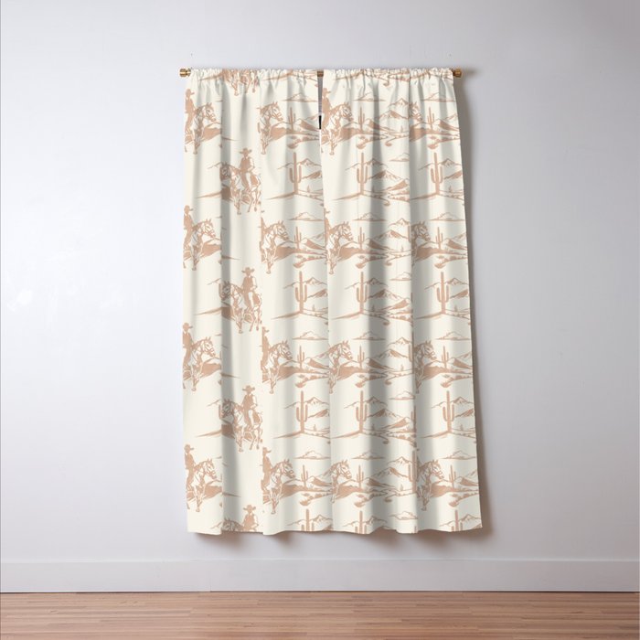 Southwestern Cowboy Toile - Light Brown on Cream Window Curtain Gallery Image 3