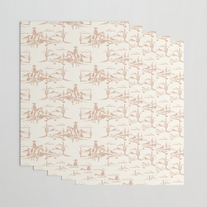 Southwestern Cowboy Toile - Light Brown on Cream Wrapping Paper Gallery Image 3