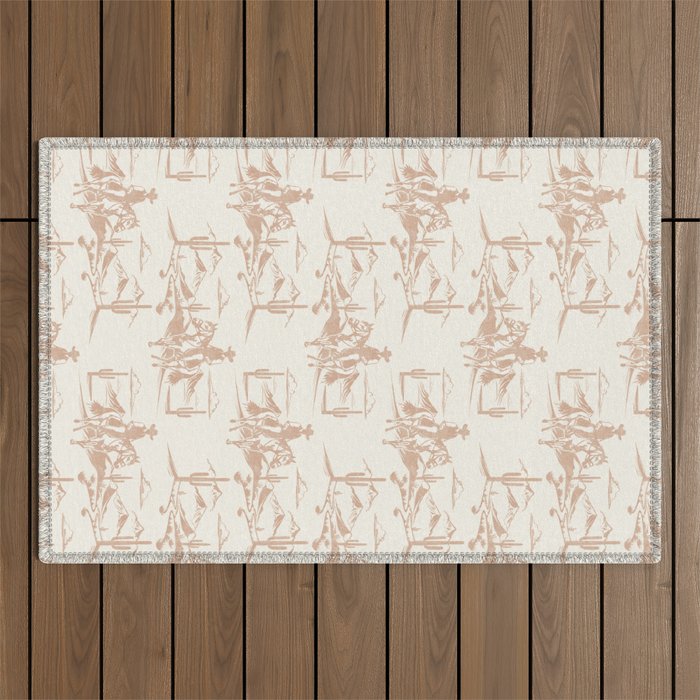 Southwestern Cowboy Toile - Light Brown on Cream Outdoor Rug Gallery Image 1