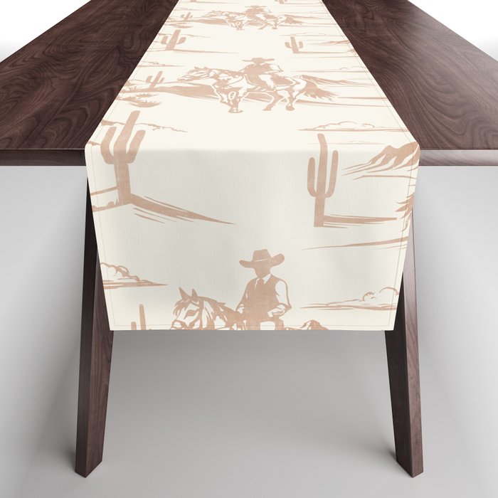 Southwestern Cowboy Toile - Light Brown on Cream Table Runner Gallery Image 1