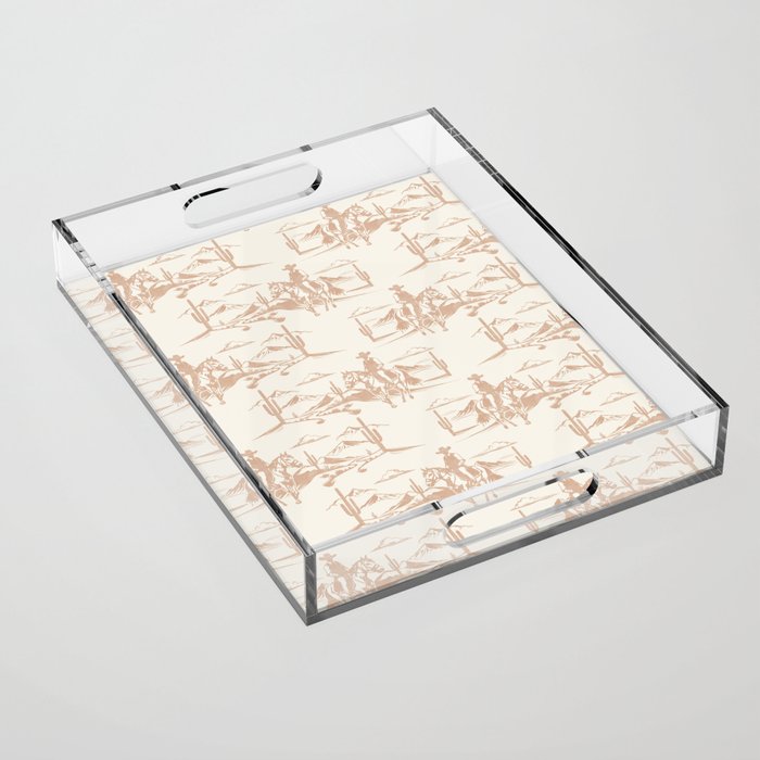 Southwestern Cowboy Toile - Light Brown on Cream Acrylic Tray Gallery Image 1