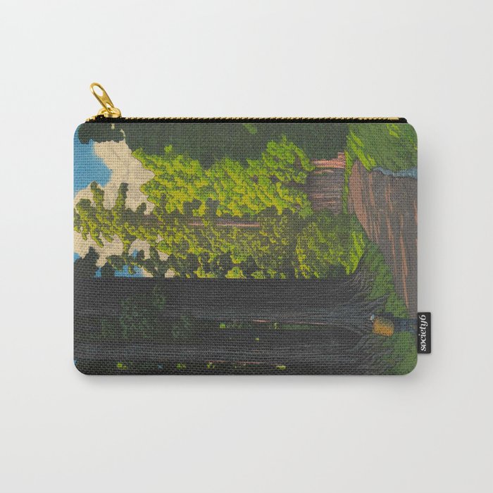Vintage Japanese Woodblock Print Kawase Hasui Mystical Japanese forest Tall Green Trees Carry All Pouch Gallery Image 1