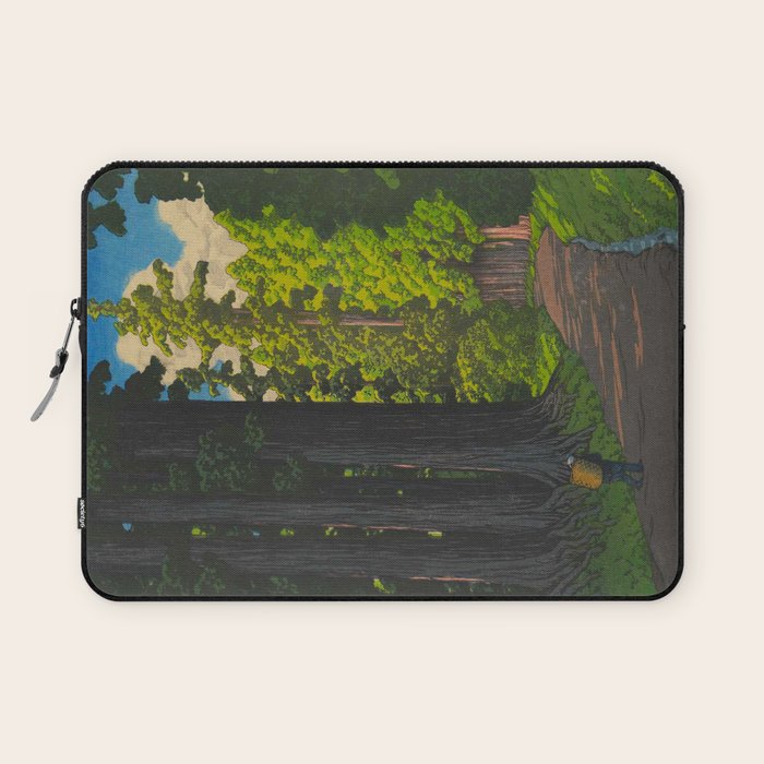 Vintage Japanese Woodblock Print Kawase Hasui Mystical Japanese forest Tall Green Trees Laptop Sleeve Gallery Image 1
