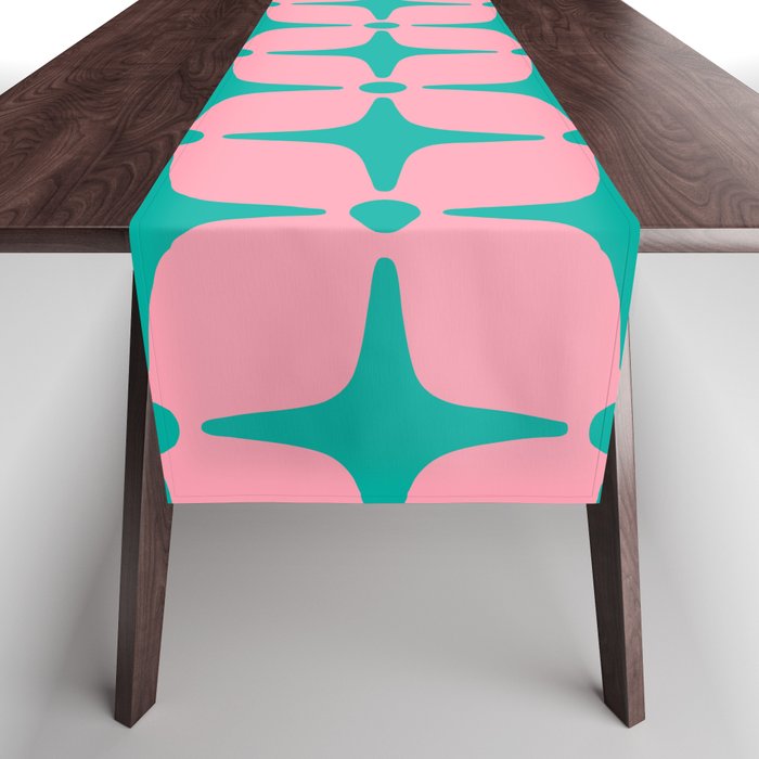 Colorful Mid Century Modern Star Pattern 950 Pink and Turquoise Table Runner Gallery Image 1