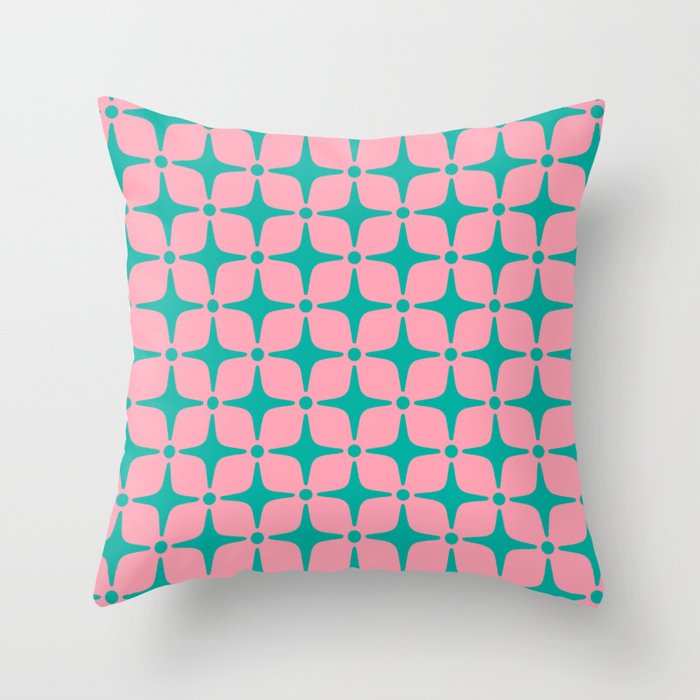 Colorful Mid Century Modern Star Pattern 950 Pink and Turquoise Throw Pillow Gallery Image 6