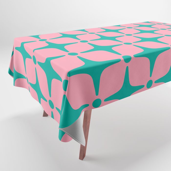 Colorful Mid Century Modern Star Pattern 950 Pink and Turquoise Tablecloth Gallery Image 1