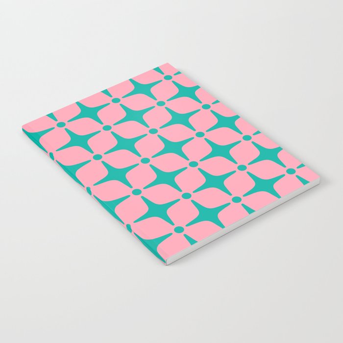 Colorful Mid Century Modern Star Pattern 950 Pink and Turquoise Notebook Gallery Image 1