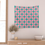 Colorful Mid Century Modern Star Pattern 950 Pink and Turquoise Wall Tapestry Gallery Image 2