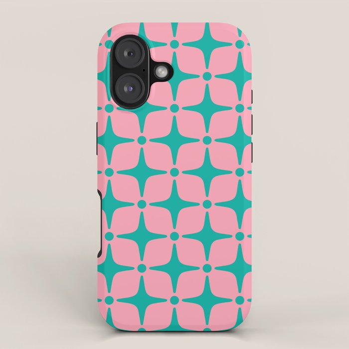 Colorful Mid Century Modern Star Pattern 950 Pink and Turquoise iPhone Case Gallery Image 1