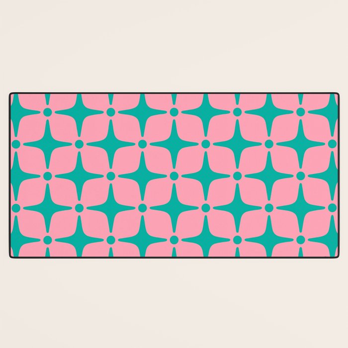 Colorful Mid Century Modern Star Pattern 950 Pink and Turquoise Desk Mat Gallery Image 3