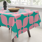 Colorful Mid Century Modern Star Pattern 950 Pink and Turquoise Tablecloth Gallery Image 3