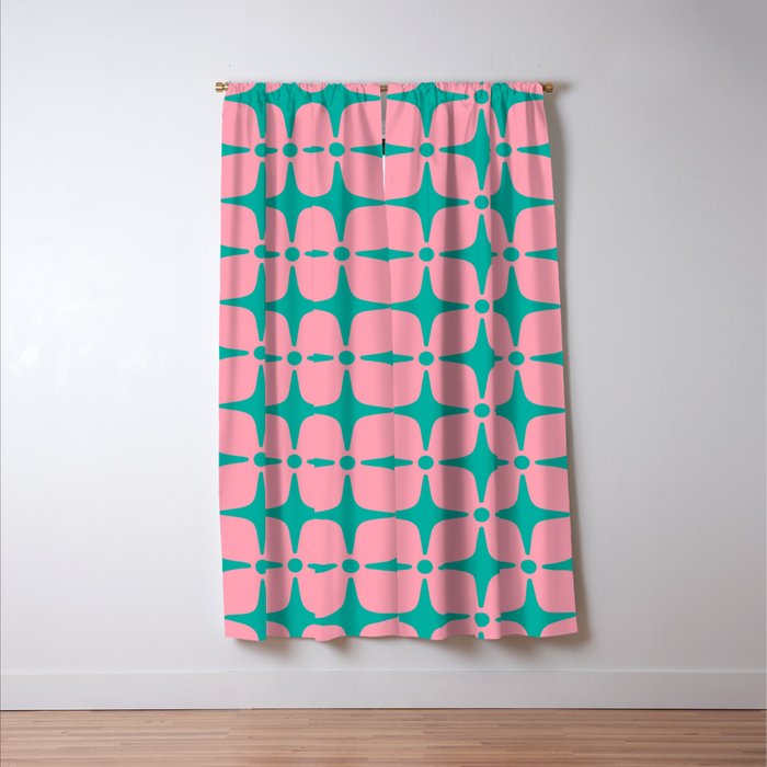 Colorful Mid Century Modern Star Pattern 950 Pink and Turquoise Window Curtain Gallery Image 3
