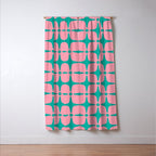 Colorful Mid Century Modern Star Pattern 950 Pink and Turquoise Window Curtain Gallery Image 3