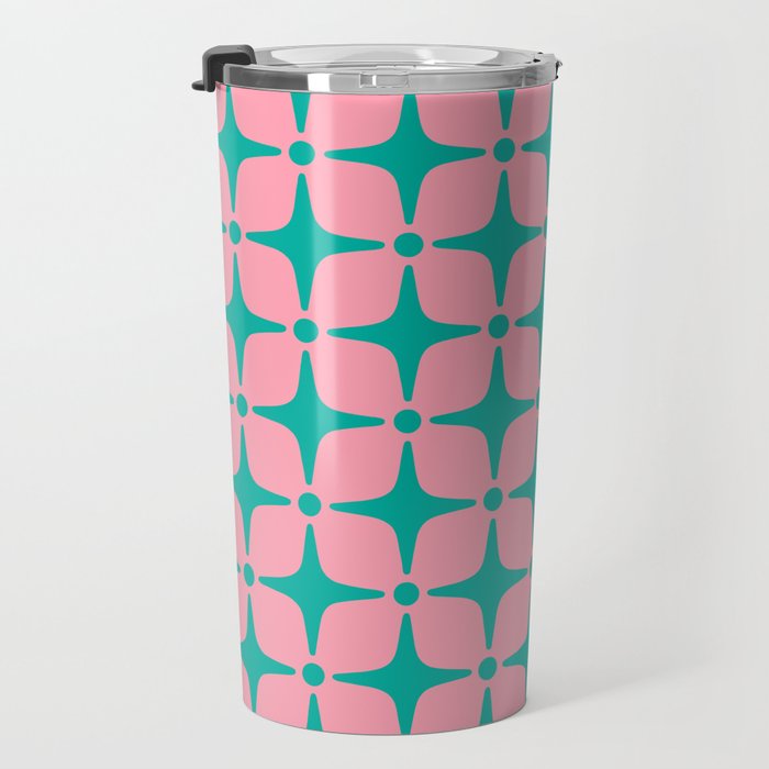 Colorful Mid Century Modern Star Pattern 950 Pink and Turquoise Travel Mug Gallery Image 3