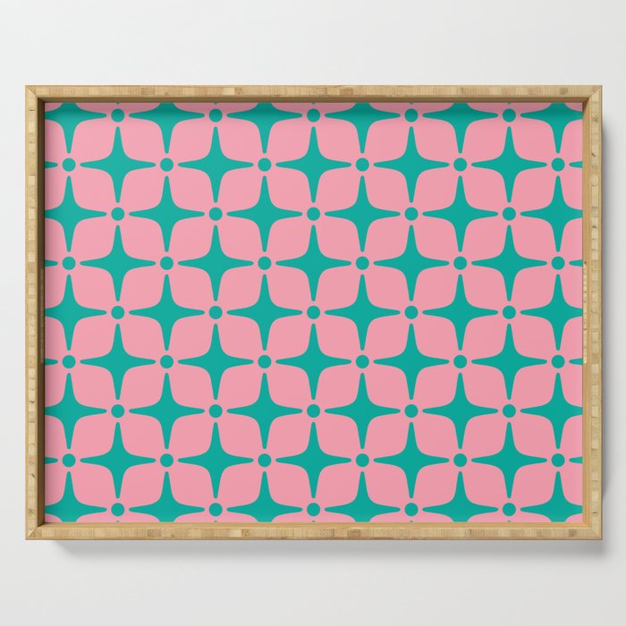 Colorful Mid Century Modern Star Pattern 950 Pink and Turquoise Serving Tray Gallery Image 1