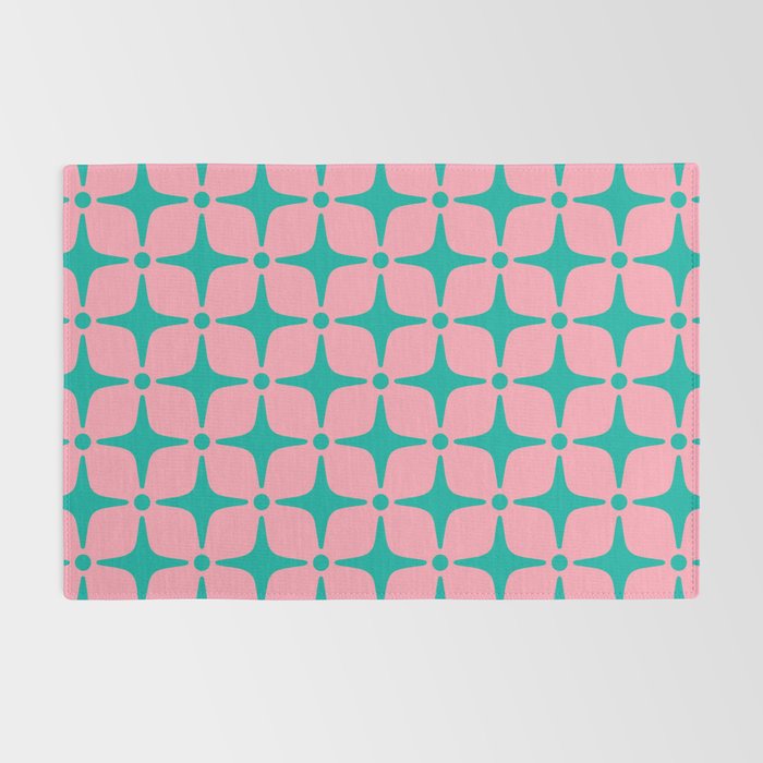 Colorful Mid Century Modern Star Pattern 950 Pink and Turquoise Rug Gallery Image 2