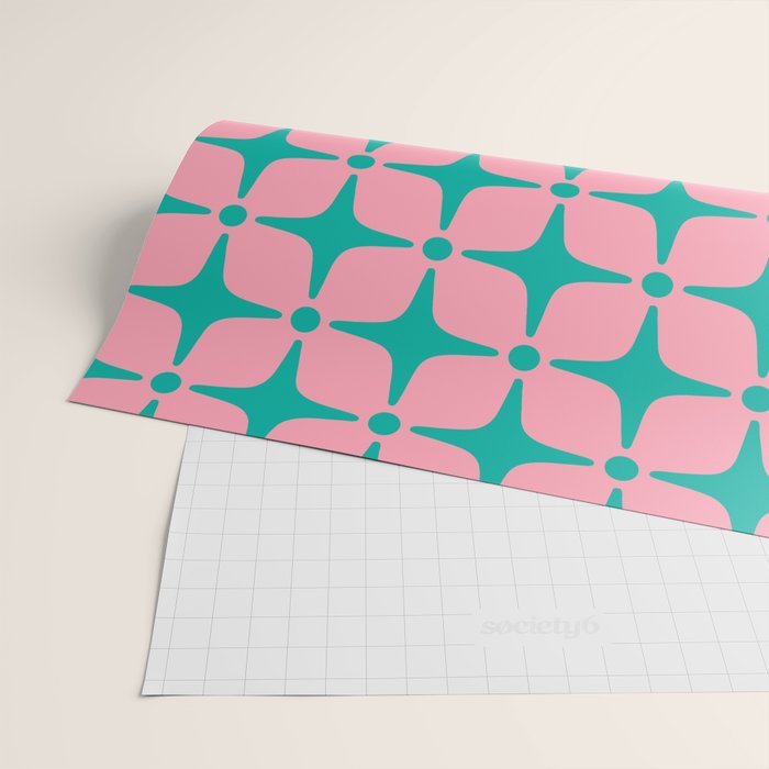 Colorful Mid Century Modern Star Pattern 950 Pink and Turquoise Wrapping Paper Gallery Image 2