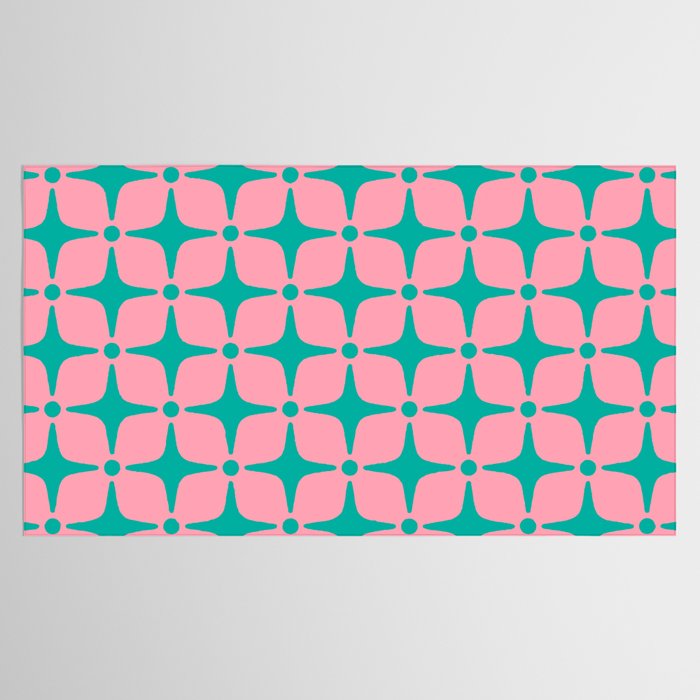 Colorful Mid Century Modern Star Pattern 950 Pink and Turquoise Tablecloth Gallery Image 2