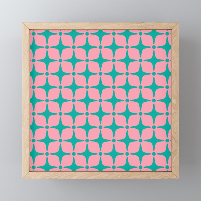 Colorful Mid Century Modern Star Pattern 950 Pink and Turquoise Mini Art Print Gallery Image 1