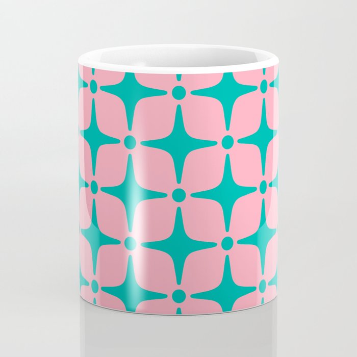 Colorful Mid Century Modern Star Pattern 950 Pink and Turquoise Coffee Mug Gallery Image 4