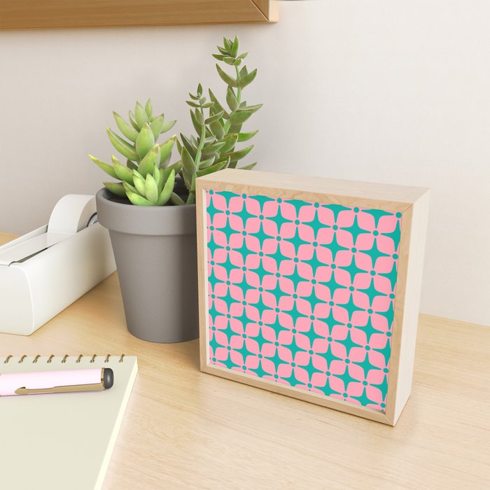 Colorful Mid Century Modern Star Pattern 950 Pink and Turquoise Mini Art Print Gallery Image 2
