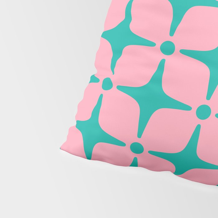 Colorful Mid Century Modern Star Pattern 950 Pink and Turquoise Pillow Sham Gallery Image 4