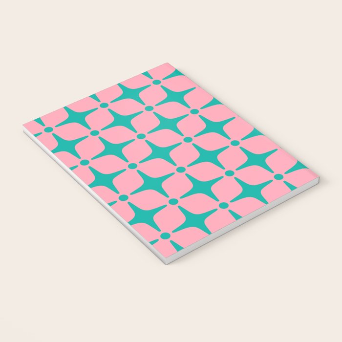Colorful Mid Century Modern Star Pattern 950 Pink and Turquoise Notebook Gallery Image 3