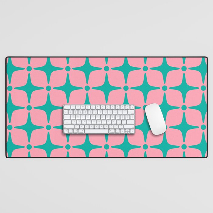 Colorful Mid Century Modern Star Pattern 950 Pink and Turquoise Desk Mat Gallery Image 1