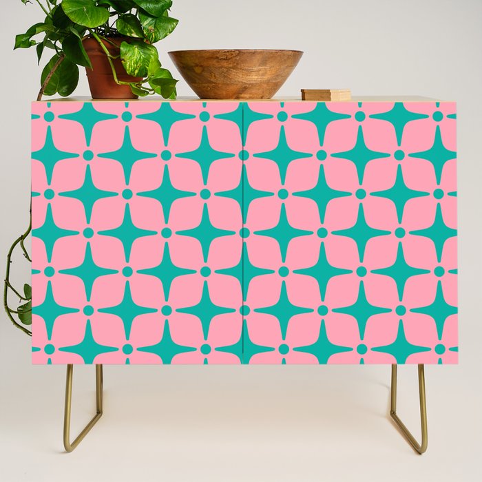 Colorful Mid Century Modern Star Pattern 950 Pink and Turquoise Credenza Gallery Image 1