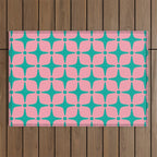 Colorful Mid Century Modern Star Pattern 950 Pink and Turquoise Outdoor Rug Gallery Image 1