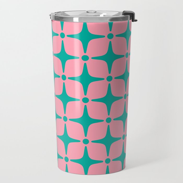 Colorful Mid Century Modern Star Pattern 950 Pink and Turquoise Travel Mug Gallery Image 2