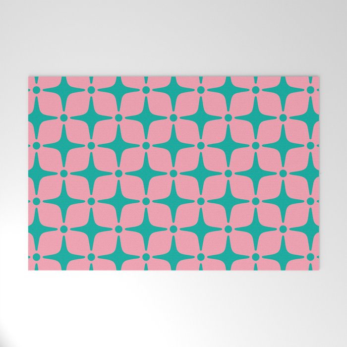 Colorful Mid Century Modern Star Pattern 950 Pink and Turquoise Welcome Mat Gallery Image 1