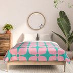 Colorful Mid Century Modern Star Pattern 950 Pink and Turquoise Comforter Gallery Image 3